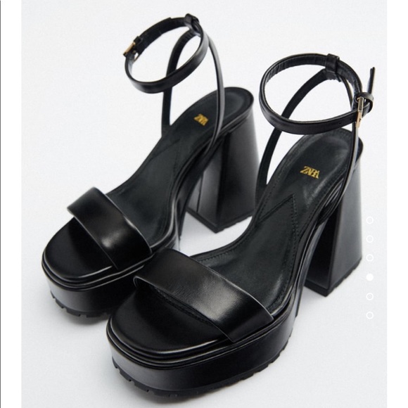 BNIB- Zara Black Leather Platform Sandals- Sz. 8